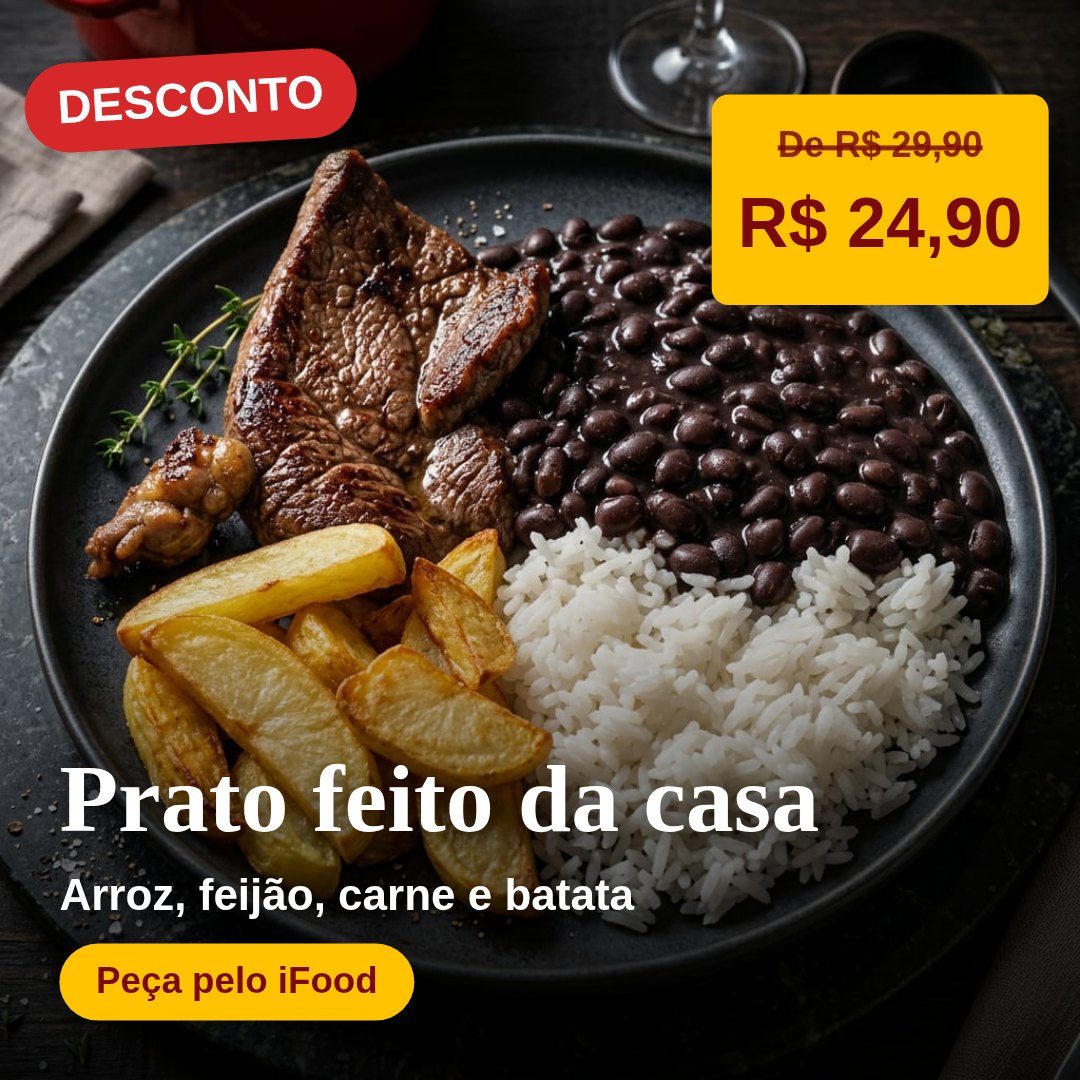 Post de prato feito com desconto de R$ 29,90 por R$ 24,90, feito no PratoPro